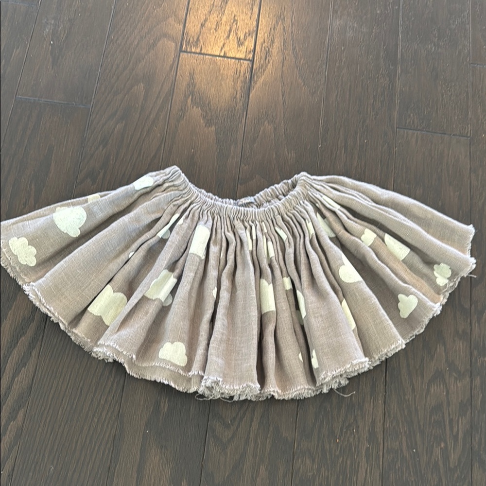 Beige Cloud Print Ruffled Skirt